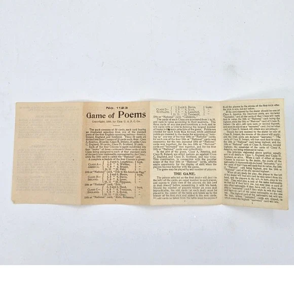 Antique 1899 Parker Brothers The Game of‎ Poems Card Game - Complete Set